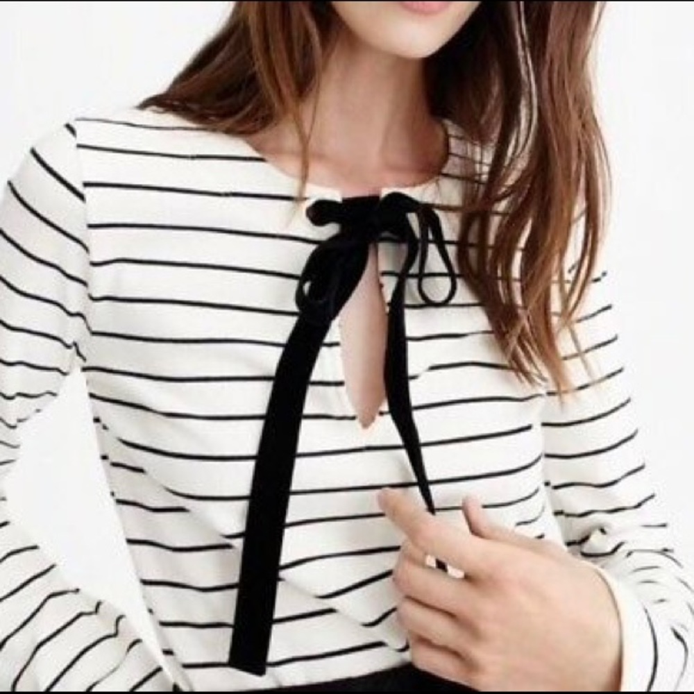 J. Crew velvet tie-front striped top